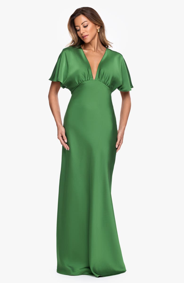 Betsy & Adam V-Neck Satin Gown, Alternate, color, Moss