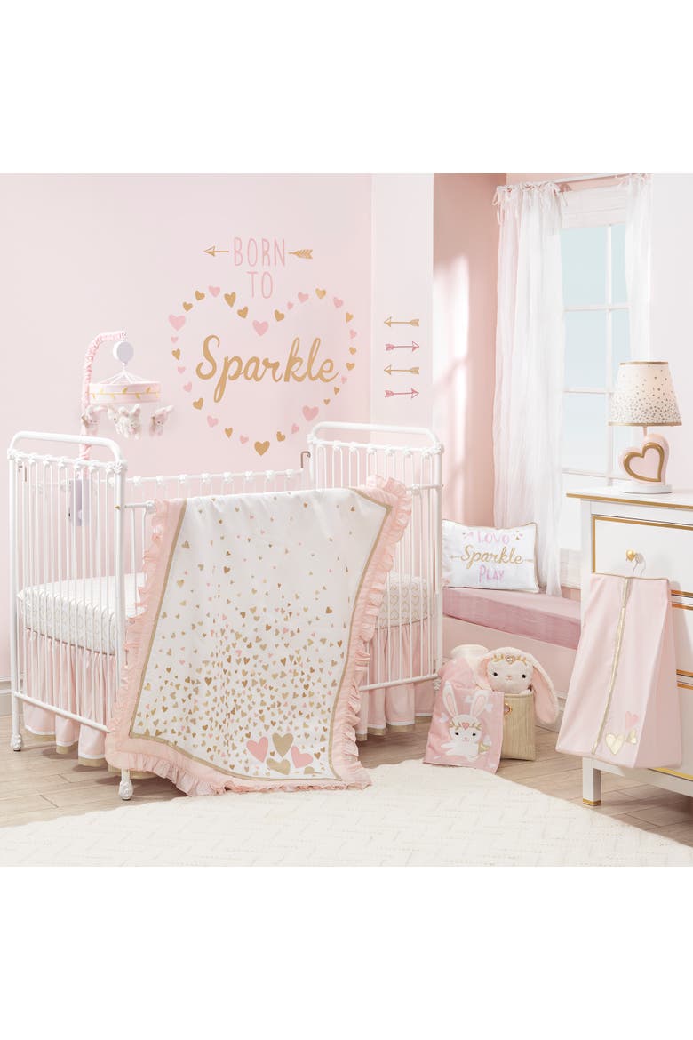 Confetti Hearts 100% Cotton Baby Fitted Crib Sheet, Alternate, color, Gold