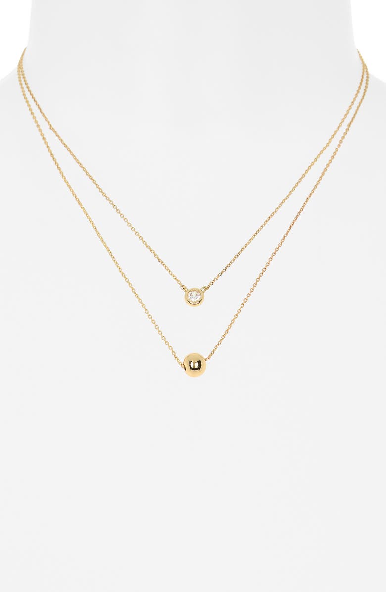 NORDSTROM RACK Cubic Zirconia & Ball Layered Necklace, Alternate, color, Clear- Gold