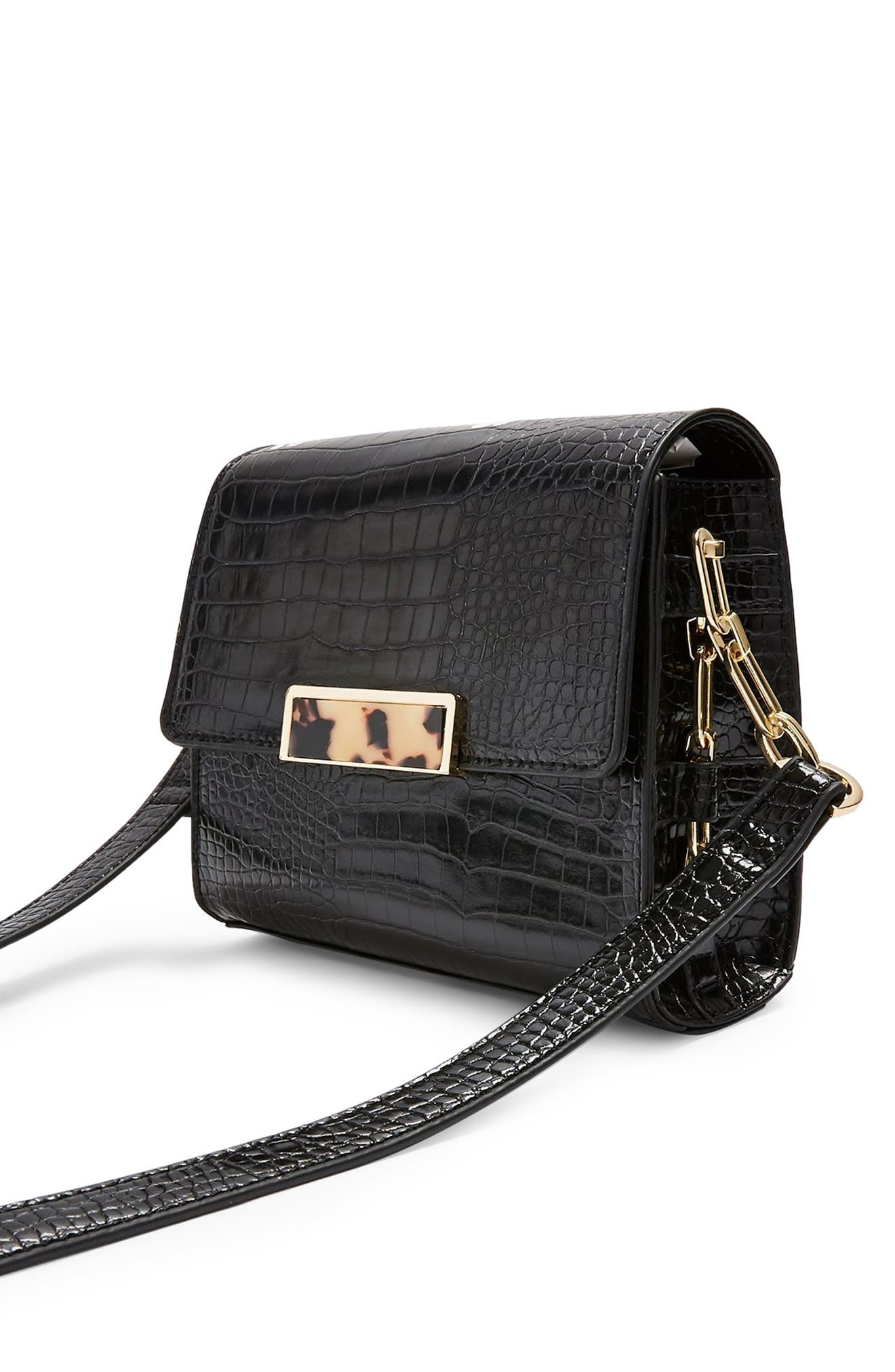 Topshop Skye Crocodile Crossbody Bag, Alternate, color, 