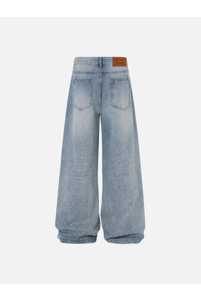 Rhinestone Baggy Jeans, Alternate, color, Blue