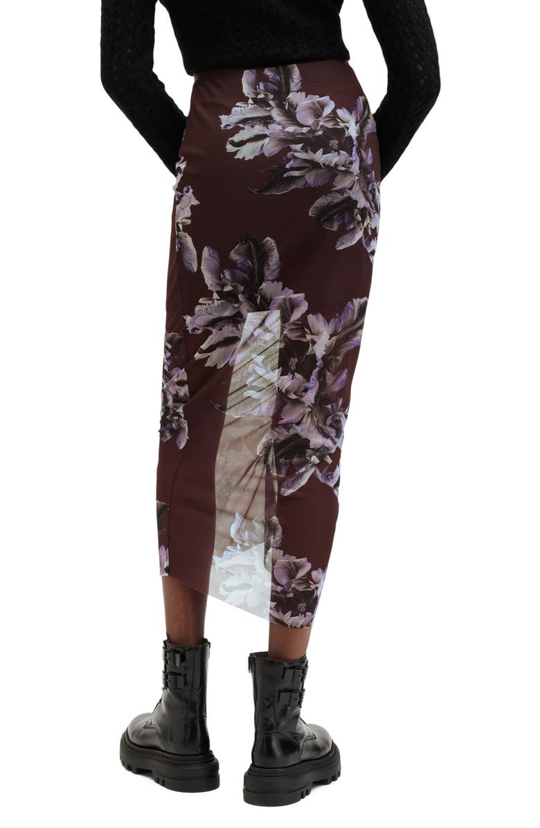 AllSaints Nora Floral Print Mesh Skirt, Alternate, color, Monica Oxblood Red
