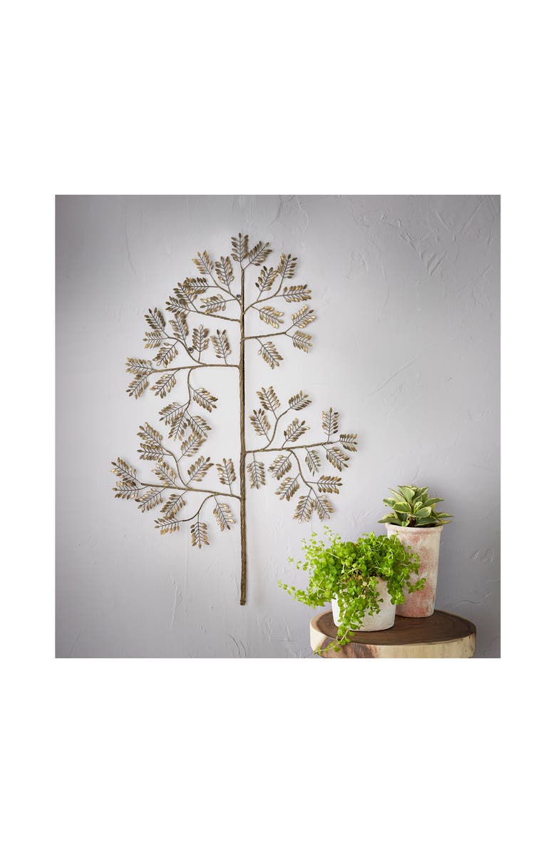 tag Botanical Branch Wall Art Decorative Iron Sculpture Antique Gold, Alternate, color, Gold