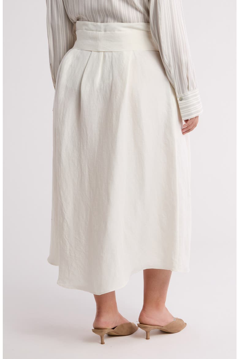 Belted Linen Blend Midi Skirt, Alternate, color, OFF WHITE