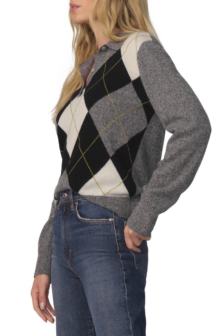 Argyle Cashmere Polo Sweater, Alternate, color, CHARCOAL ARGYLE