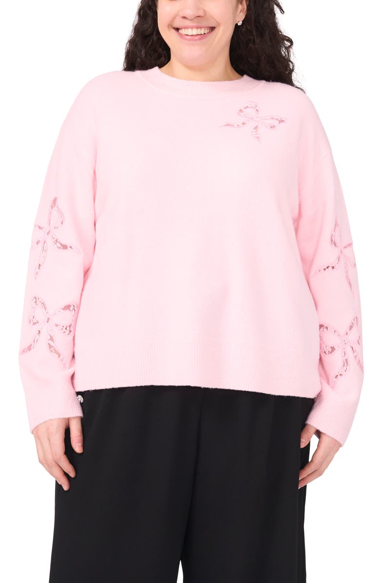 CeCe Lace Bow Inset Sweater, Main, color, Pink Horizon