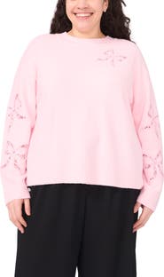 CeCe Lace Bow Inset Sweater