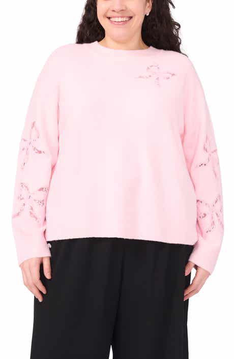 CeCe Lace Bow Inset Sweater