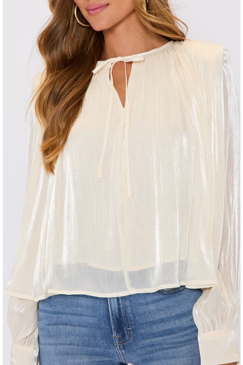 Remi Metallic Long Sleeve Woven Top, Alternate, color, CREAM