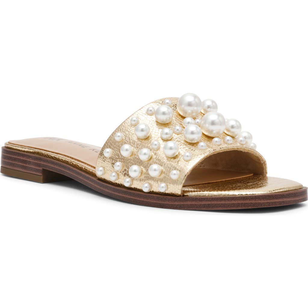 Shop Anne Klein Eugenie Faux Pearl Slide Sandal In Gold