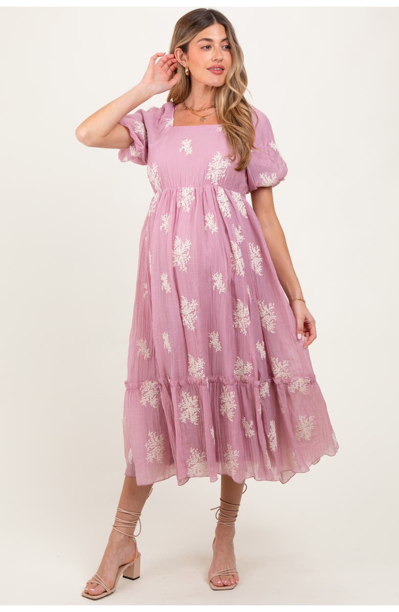 PinkBlush Floral Print Ruffle Hem Midi Dress, Main, color, Mauve