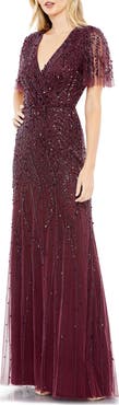 Mac Duggal Women’s Embellished Flutter Sleeve Evening Gown