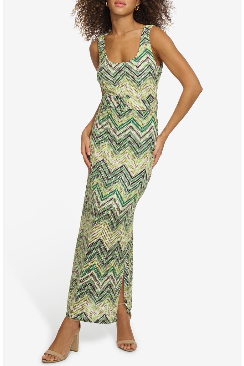 Zig Zag Knit Belted Maxi Dress, Main, color, GREEN MULTI