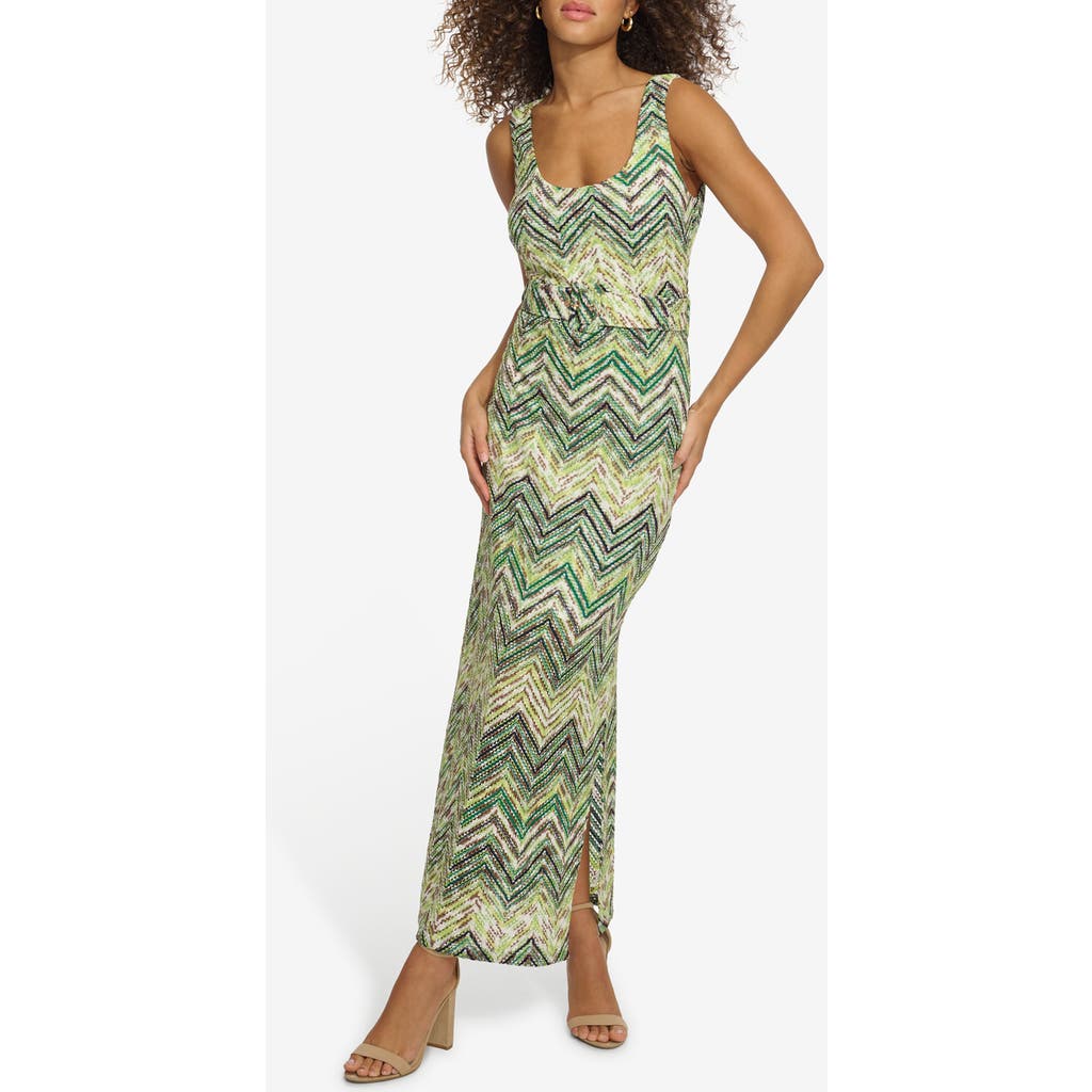 Siena Zig Zag Knit Belted Maxi Dress In Multi