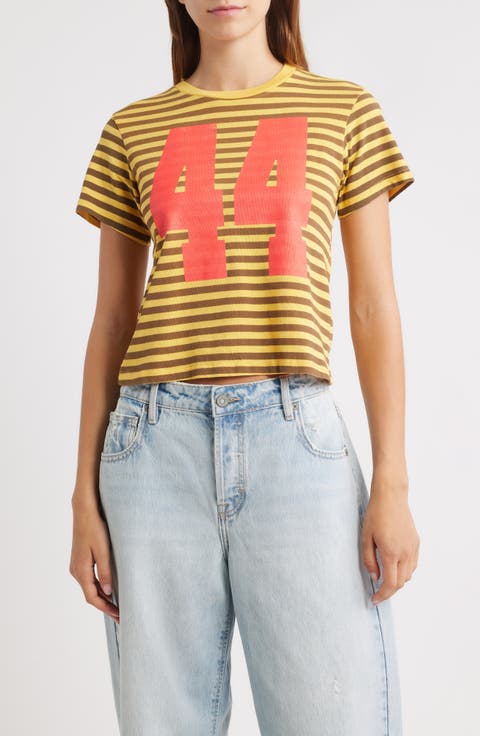 44 Stripe Crop Graphic T-Shirt