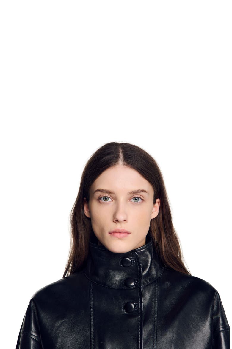 Oversized leather jacket, Alternate, color, Black