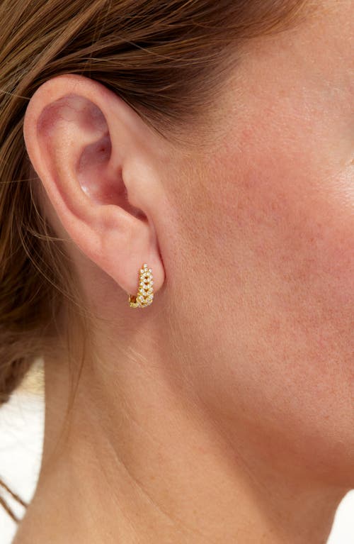 Savvy Cie Jewels 18k Gold Plated Cubic Zirconia Chevron Huggie Hoop Earrings In Yellow