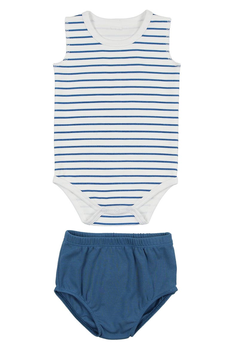 Stripe Bodysuit & Bloomers Set, Main, color, BLUE