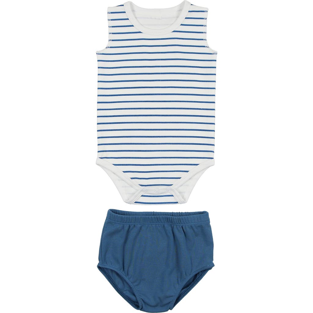 Maniere Manière Stripe Bodysuit & Bloomers Set In Blue