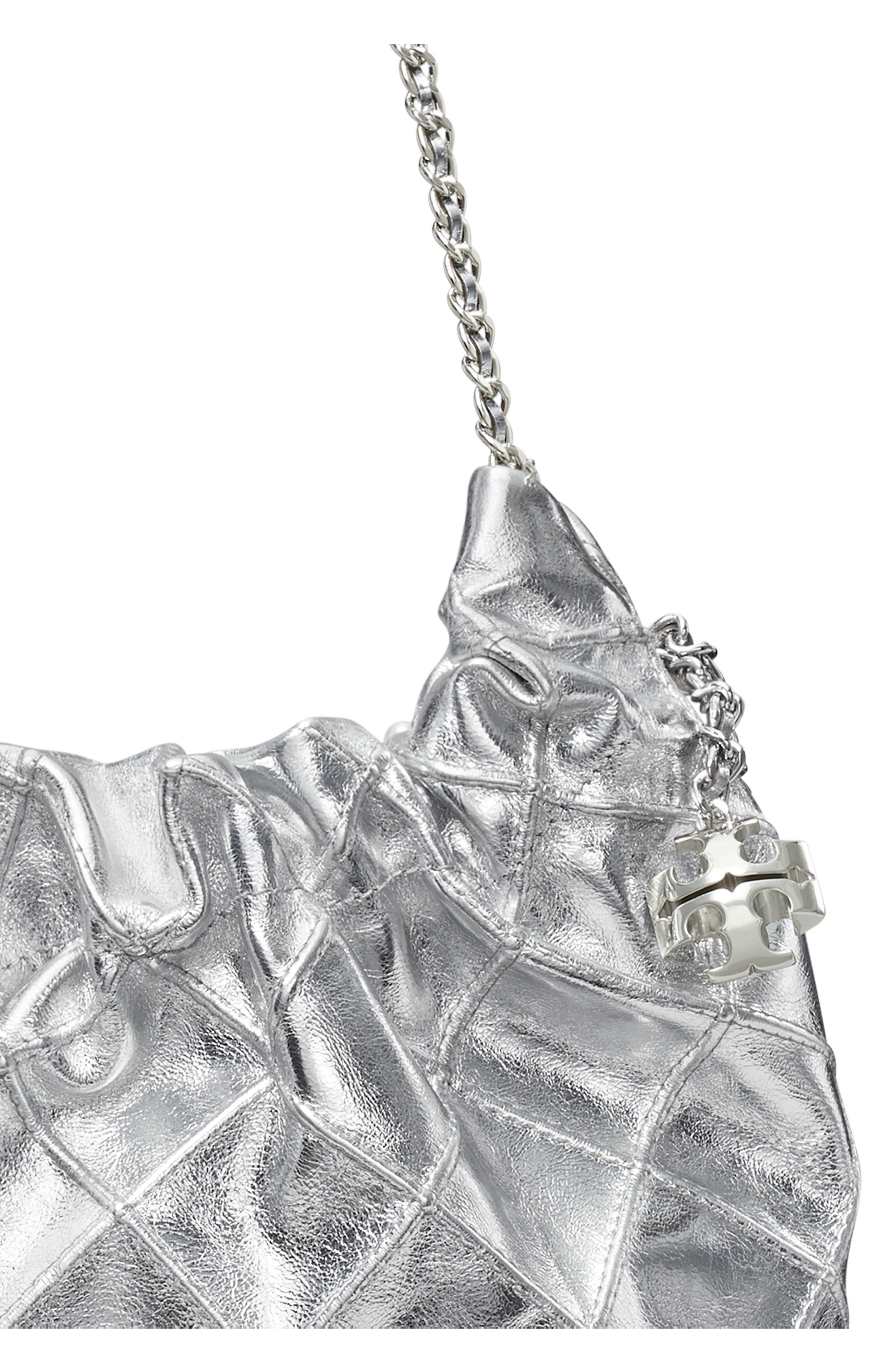 Mini Fleming Metallic Leather Hobo Bag, Alternate, color, SILVER