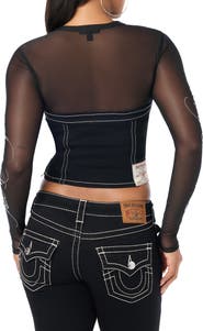 True Religion Crystal Mesh Denim Bustier Top