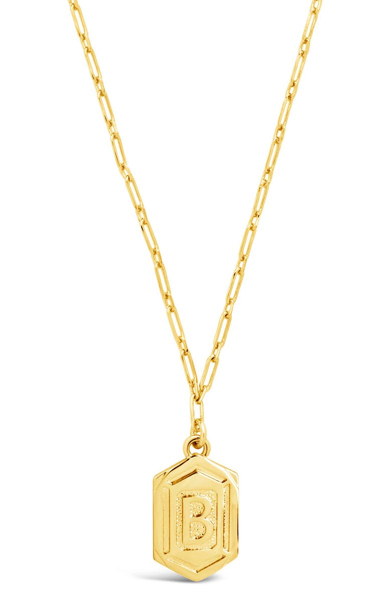 Sterling Forever Hexagon Tag Initial Pendant Necklace, Main, color, 