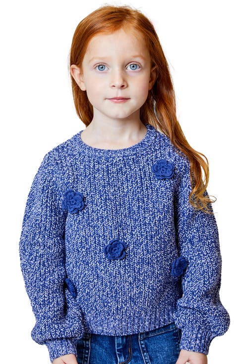 Kids' 3D Floral Appliqué Cotton Blend Sweater (Toddler & Little Kid)