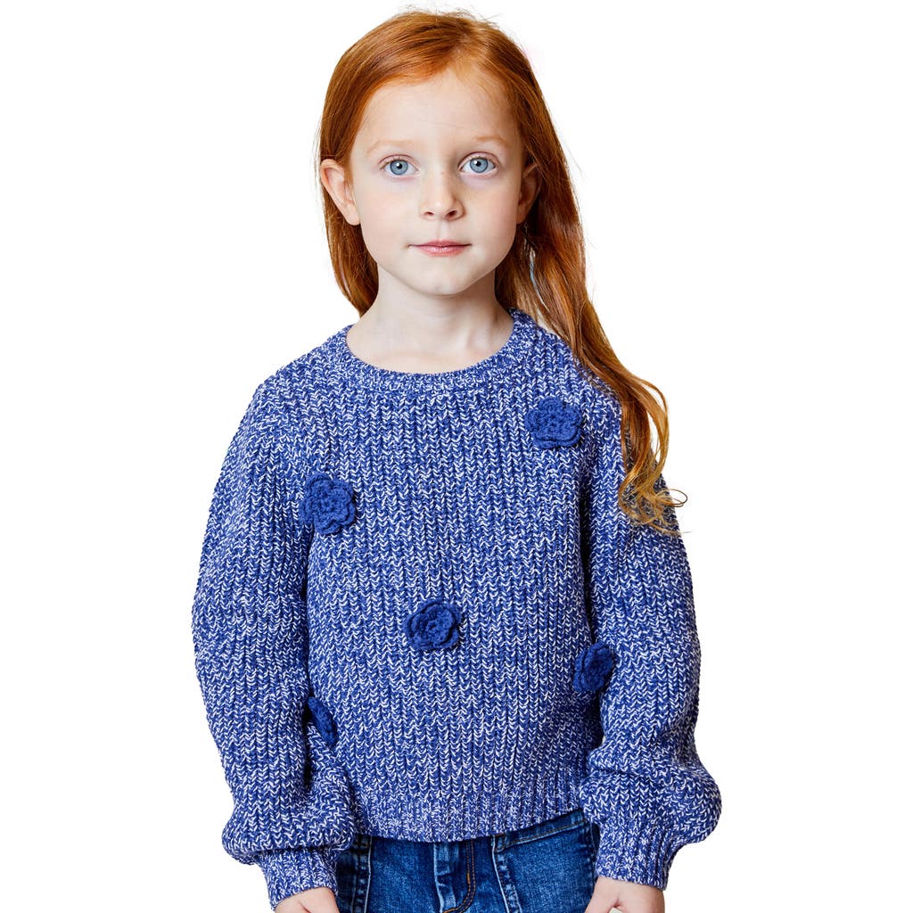 Design History Kids' 3d Floral Appliqué Cotton Blend Sweater In Blue