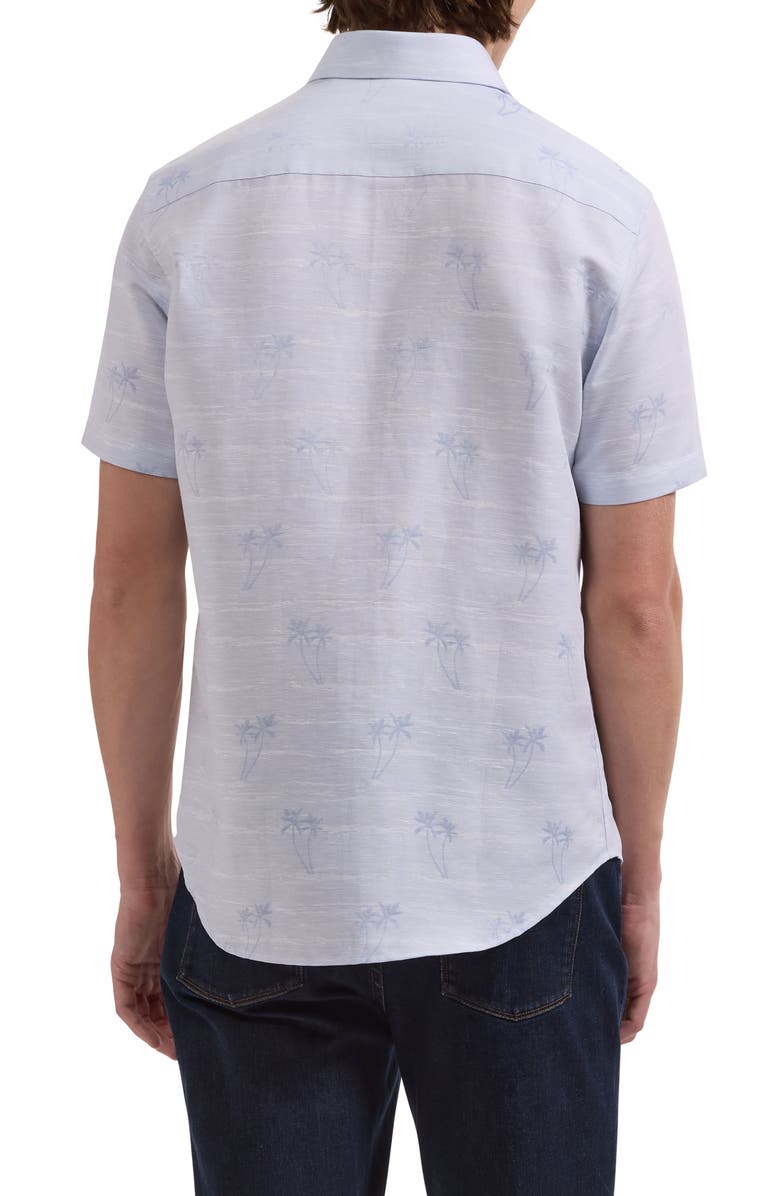 Bugatchi Orson Short Sleeve Cotton & Linen Button-Up Shirt, Alternate, color, Air Blue