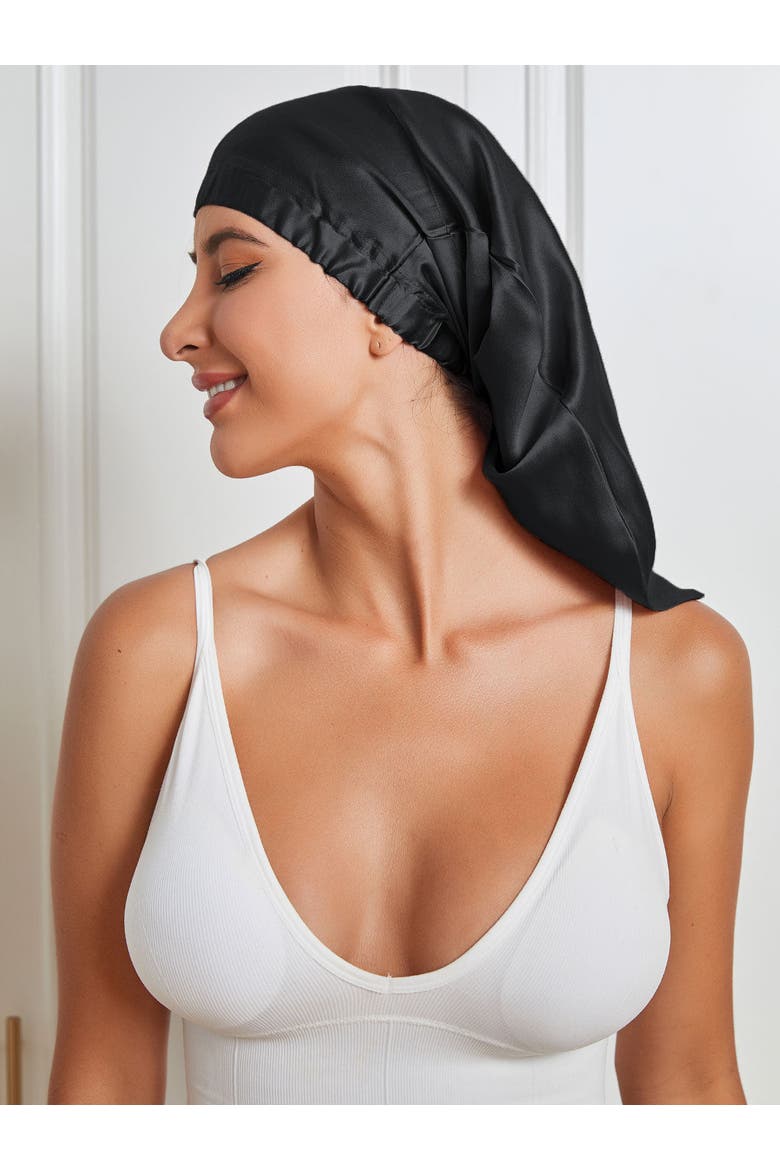 Pure Silk Elasticated Bonnet, Alternate, color, Black