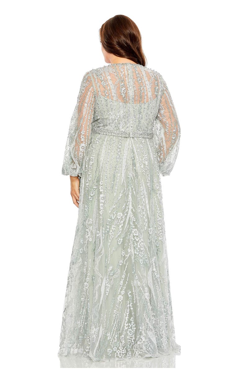 Mac Duggal V Neck Puff Sleeve Embroidered A Line Gown, Alternate, color, Seamist