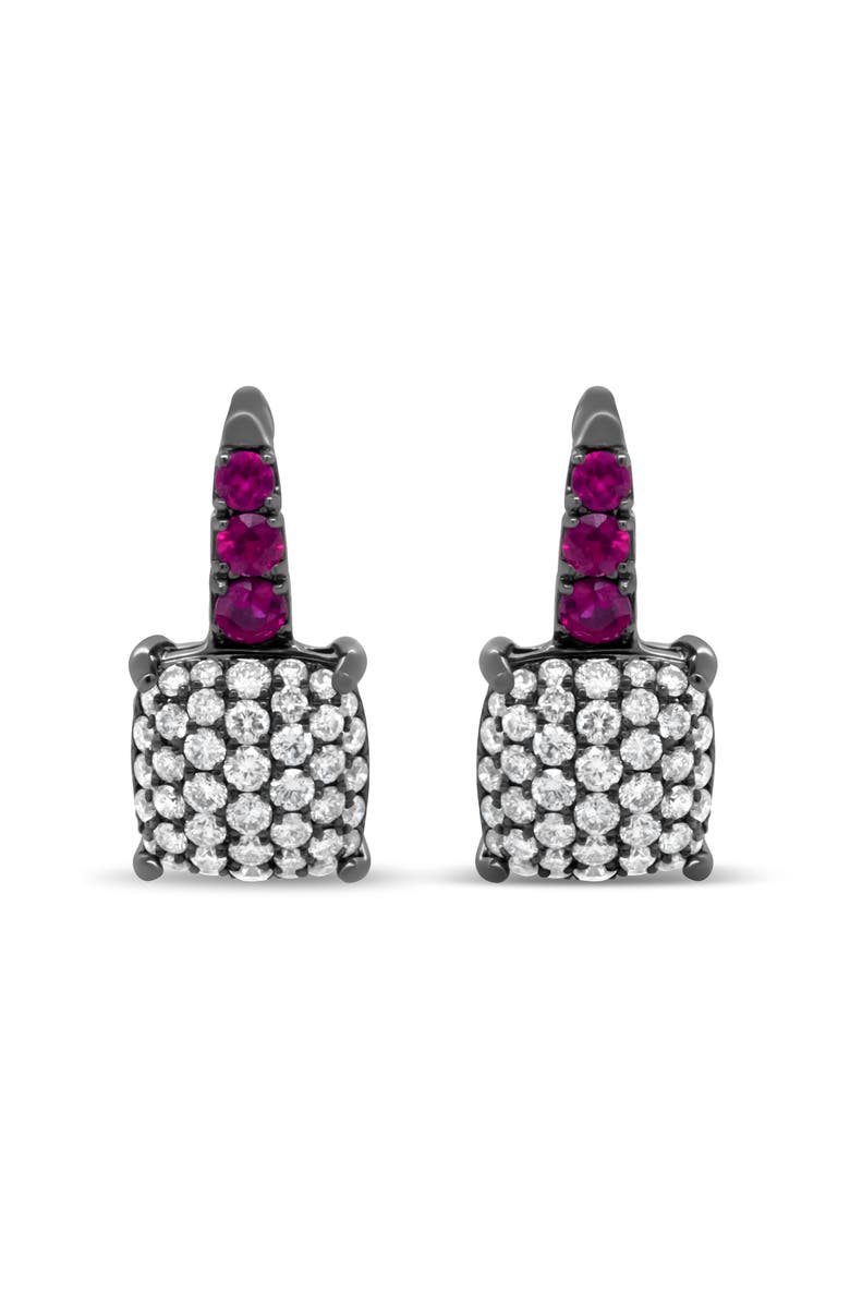 Haus of Brilliance Rhodium over 18K White Gold 7/8 Ctw Diamond and Graduated Red Ruby Drop Earrings, Main, color, White