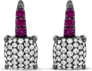 Haus of Brilliance Rhodium over 18K White Gold 7/8 Ctw Diamond and Graduated Red Ruby Drop Earrings