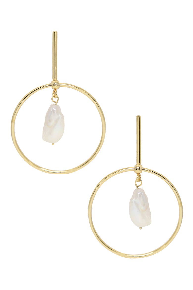 Pearl Hoop Earrings, Main, color, GOLD