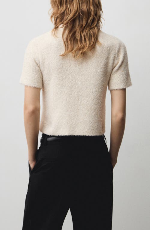 Shop Mango Glitter Detail Short Sleeve Sweater In Ecru