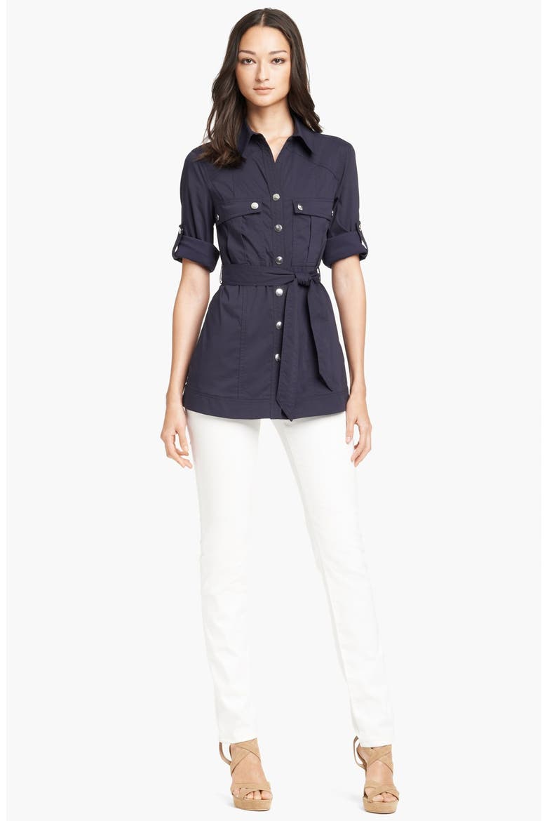 Belted Safari Blouse, Alternate, color, NAVY