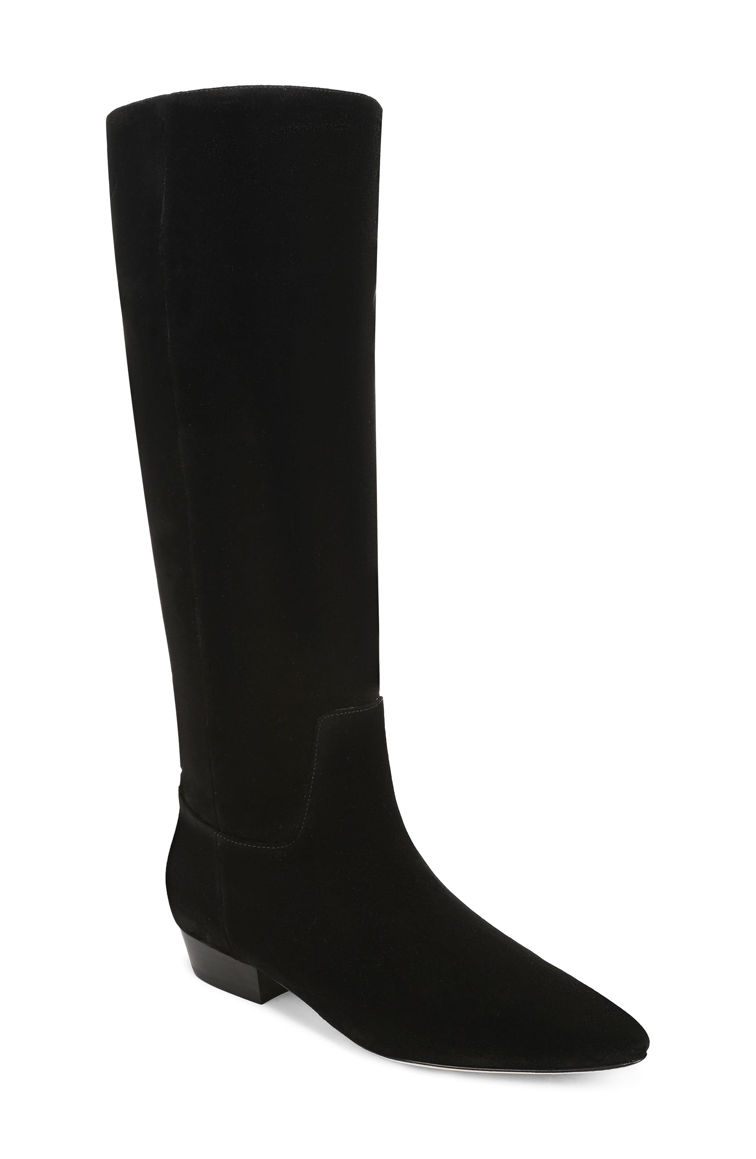 Gabrielle Snake Embossed Leather Knee High Boot, Main, color, BLACK SUEDE