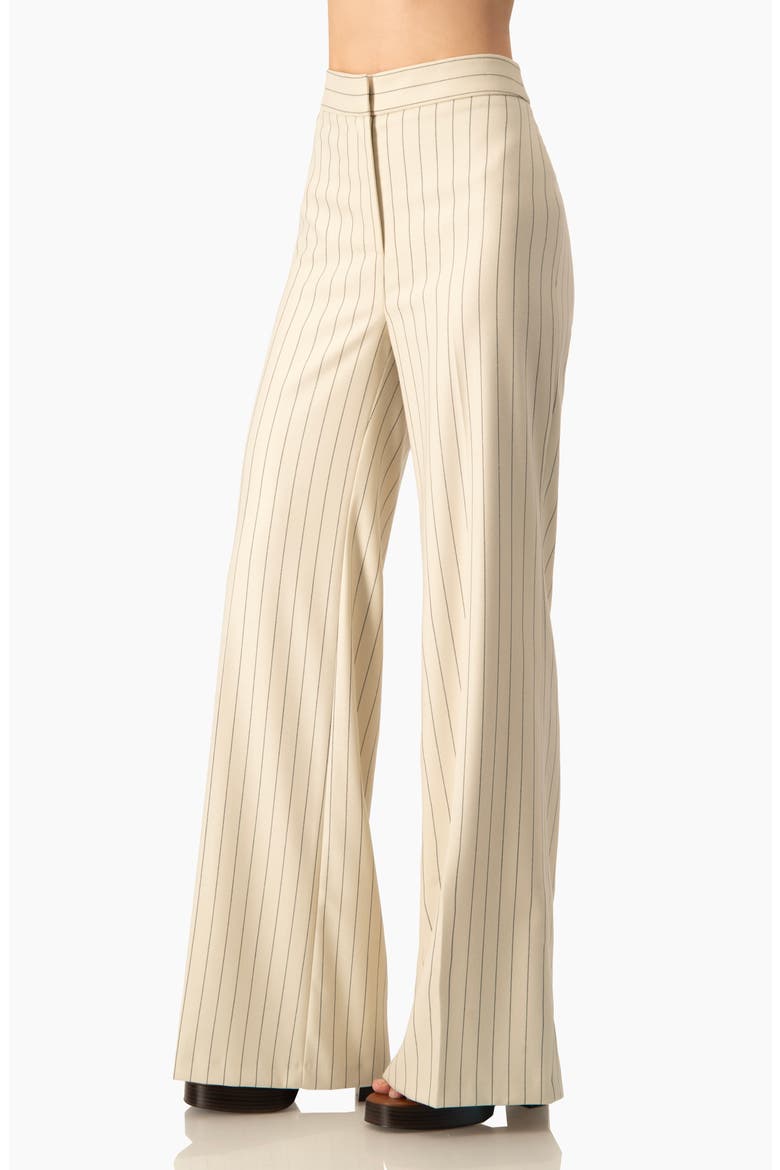 Pinstripe Wide-Leg, High-Waist Tailored Pants, Alternate, color, Beige