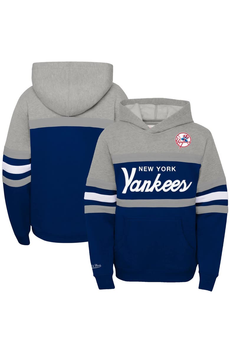 Mitchell & Ness Youth Mitchell & Ness Heather Gray/Navy New York Yankees Cooperstown Collection Head Coach Pullover Hoodie, Main, color, Heather Gray