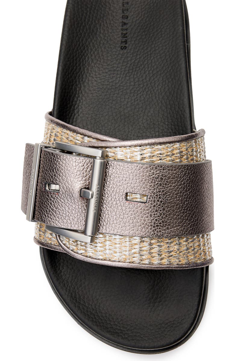 AllSaints Ellie Raffia Stud Slide Sandal, Alternate, color, Silver