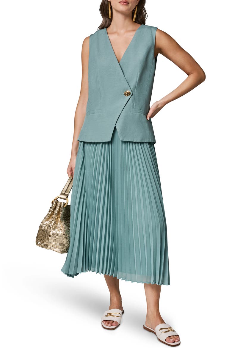 Mixed Media Linen Blend Pleated Midi Dress, Alternate, color, WATERLILY