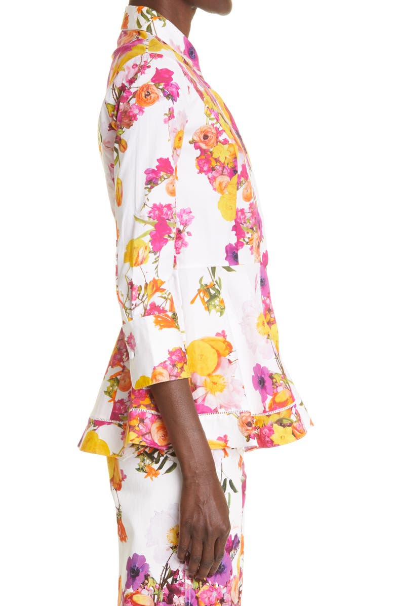 Adam Lippes Floral Print Peplum Button-Up Shirt, Alternate, color,