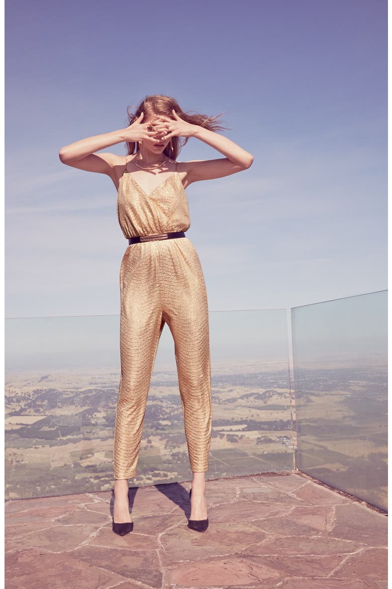 ASTR Wrap Front Jumpsuit, Alternate, color, GOLD