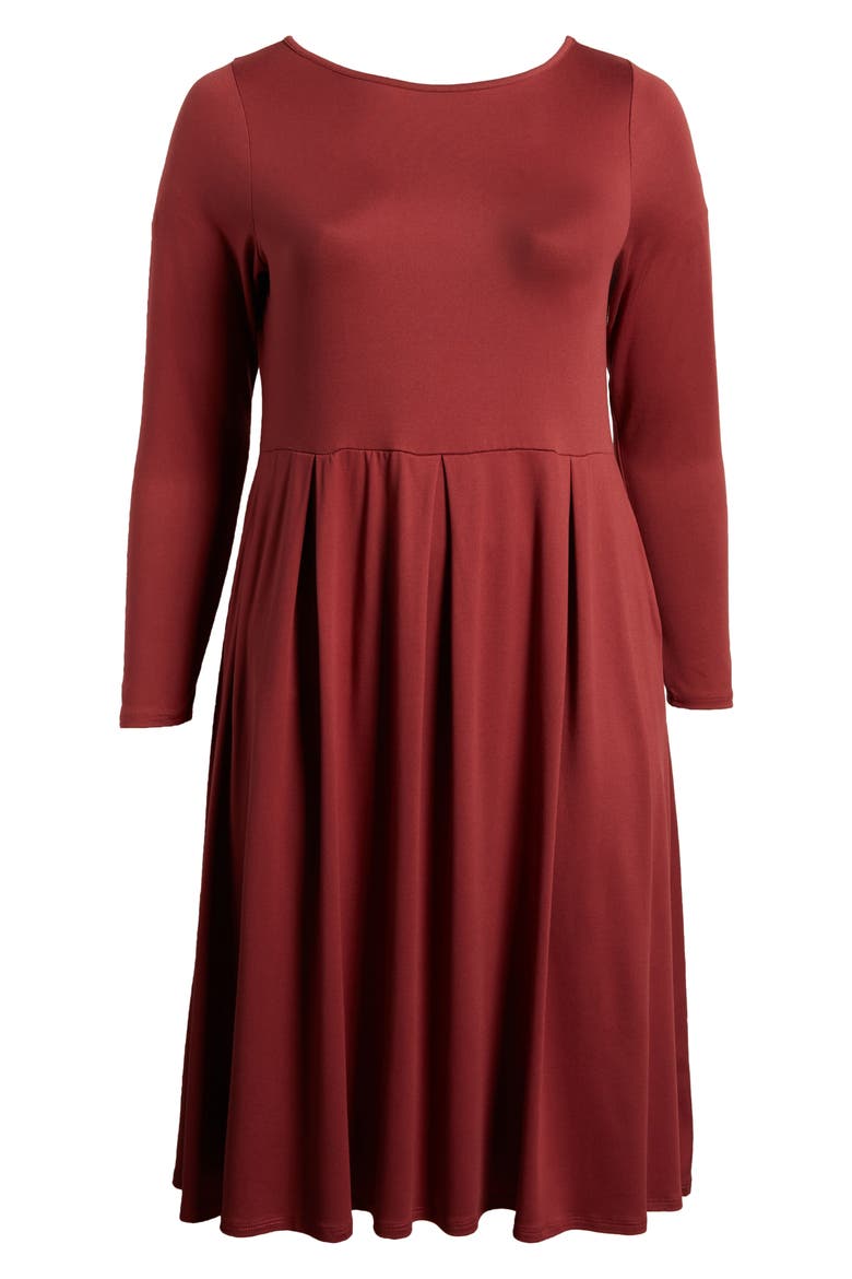 Fit & Flare Long Sleeve Jersey Midi Dress, Alternate, color, BRICK