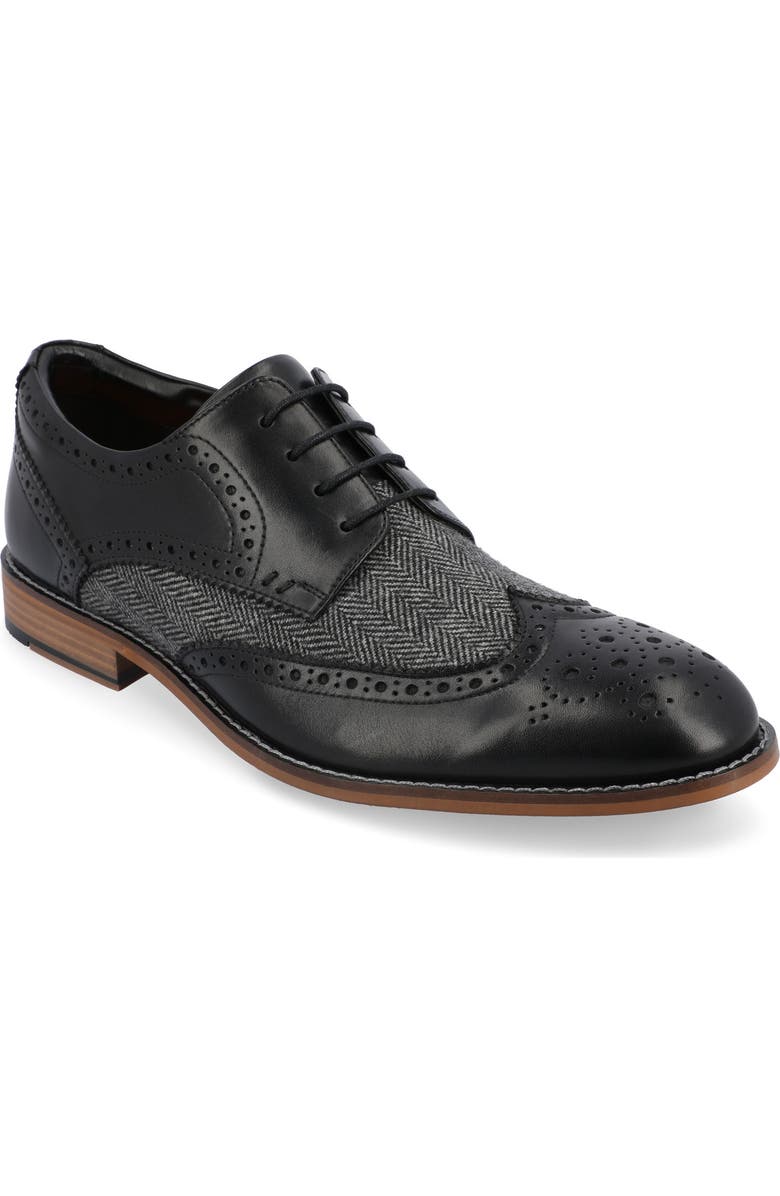 Thomas & Vine Filmore Herringbone Wingtip Derby, Main, color, Black