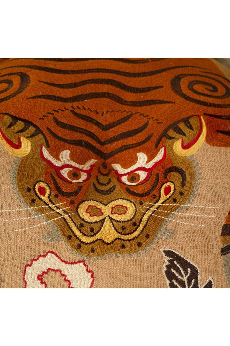Floor Pouf with Tiger Print Embroidery, Alternate, color, Beige