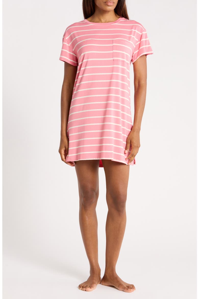 Tranquility Short Sleeve Nightshirt, Main, color, PINK Q- IVORY HORIZON STRIPE