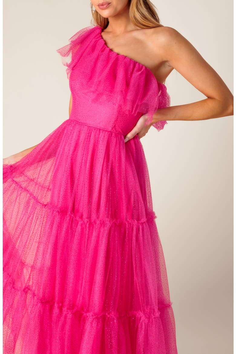 One-Shoulder Tulle Midi Dress, Alternate, color, FUCHSIA