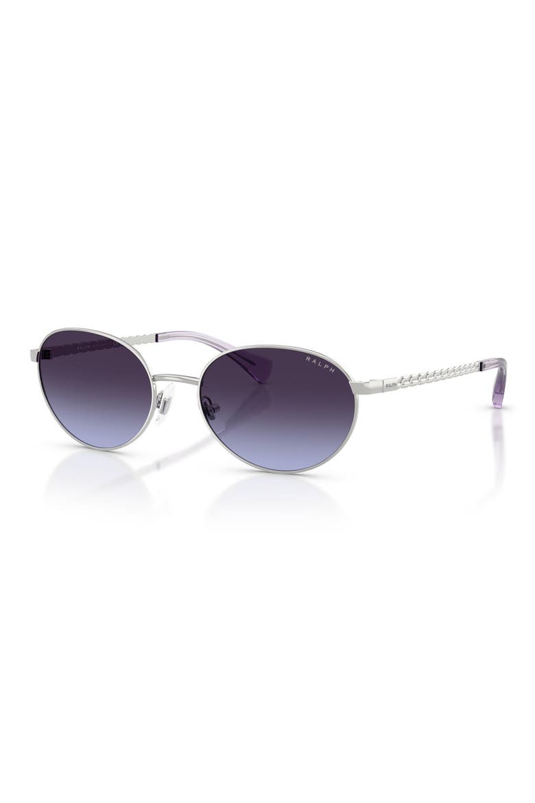 55mm Oval Sunglasses, Alternate, color, SHINY SILVER / GRADIENT BLU
