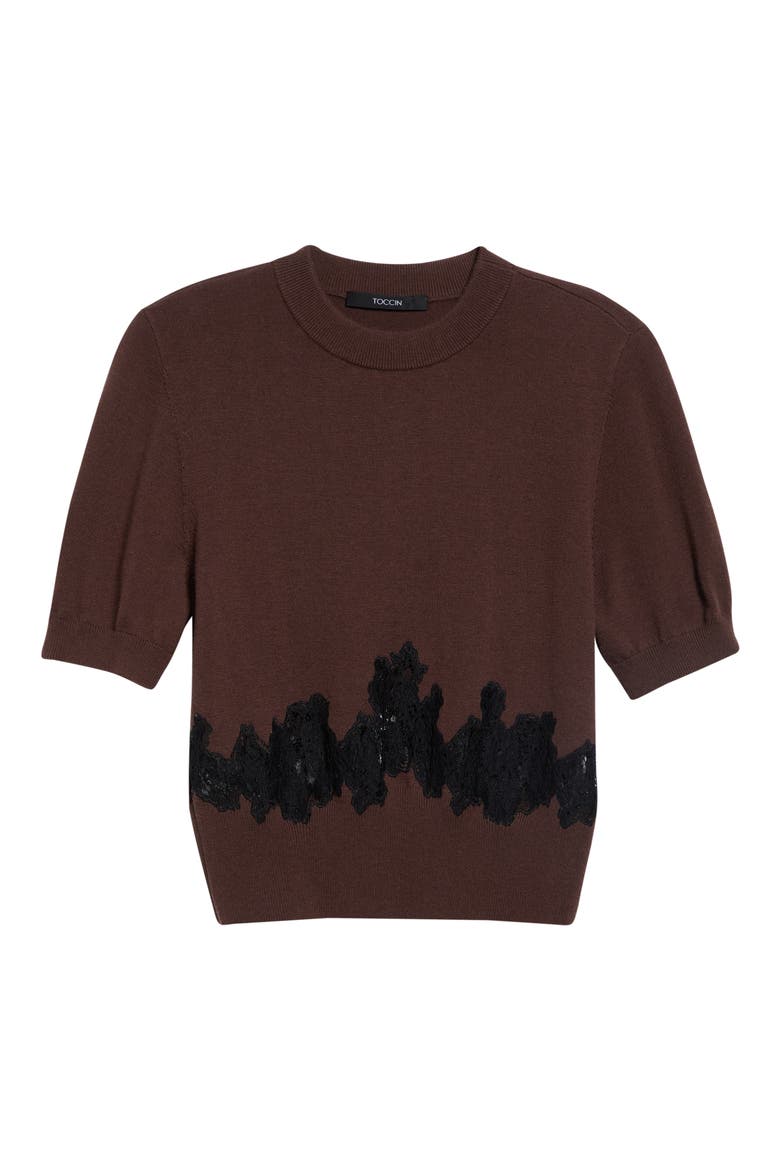 Vika Short Sleeve Merino Wool Sweater, Alternate, color, WALNUT/ JET